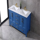 Eviva Navy 72" Deep Blue Transitional Double Sink Bathroom Vanity w/ White Carrara Top