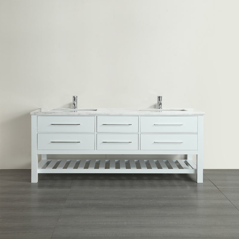Eviva Natalie 60" White Freestanding Double Sink Bathroom Vanity w/ White Carrara Top
