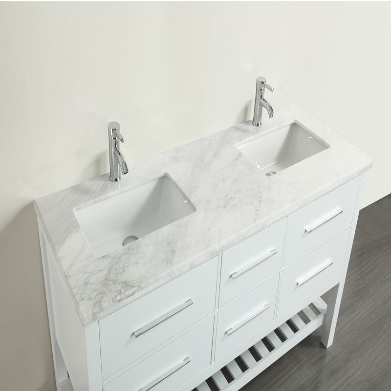 Eviva Natalie 60" White Freestanding Double Sink Bathroom Vanity w/ White Carrara Top
