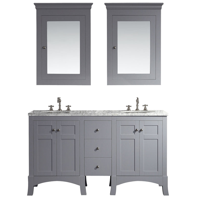Eviva New York 60" Gray Double Sink Bathroom Vanity w/ White Carrara Top