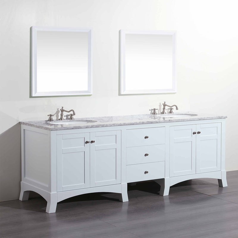 Eviva New York 72" White Double Sink Bathroom Vanity w/ White Carrara Top