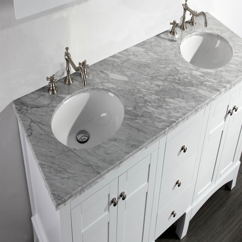 Eviva New York 60" White Double Sink Bathroom Vanity w/ White Carrara Top