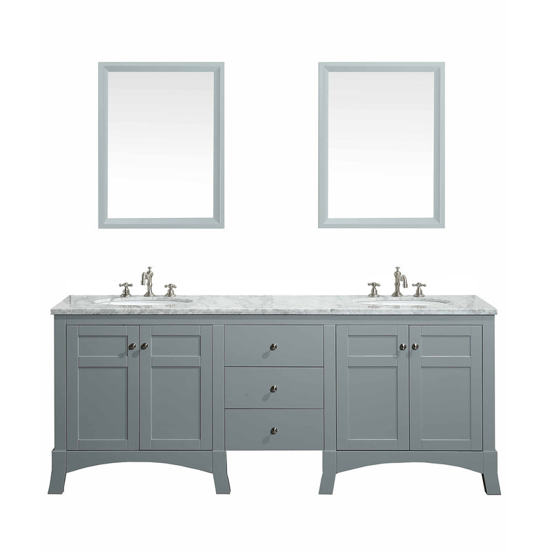 Eviva New York 72" Gray Double Sink Bathroom Vanity w/ White Carrara Top