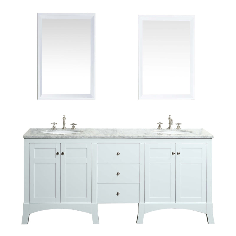 Eviva New York 72" White Double Sink Bathroom Vanity w/ White Carrara Top