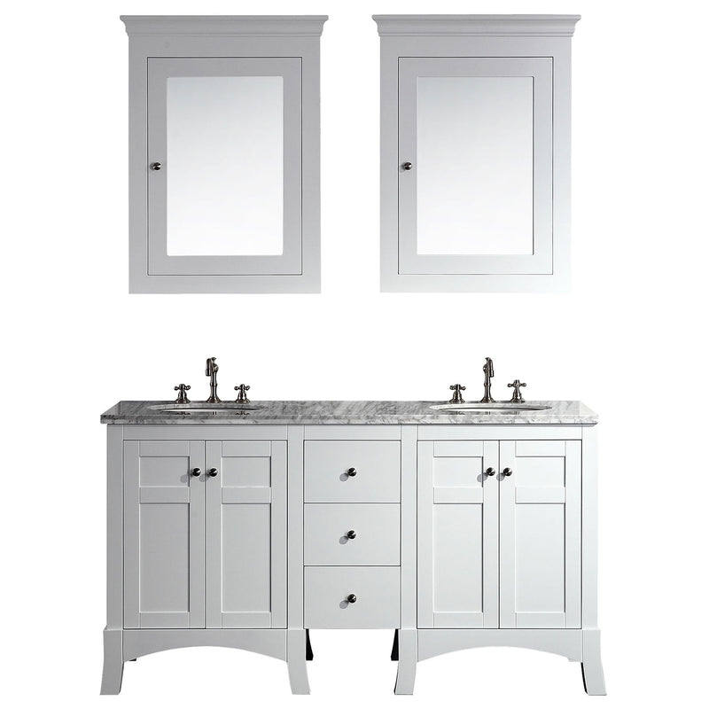Eviva New York 60" White Double Sink Bathroom Vanity w/ White Carrara Top