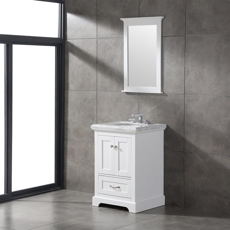 Eviva Houston 24" White Bathroom Vanity w/ Double Ogee Edge White Carrara Top