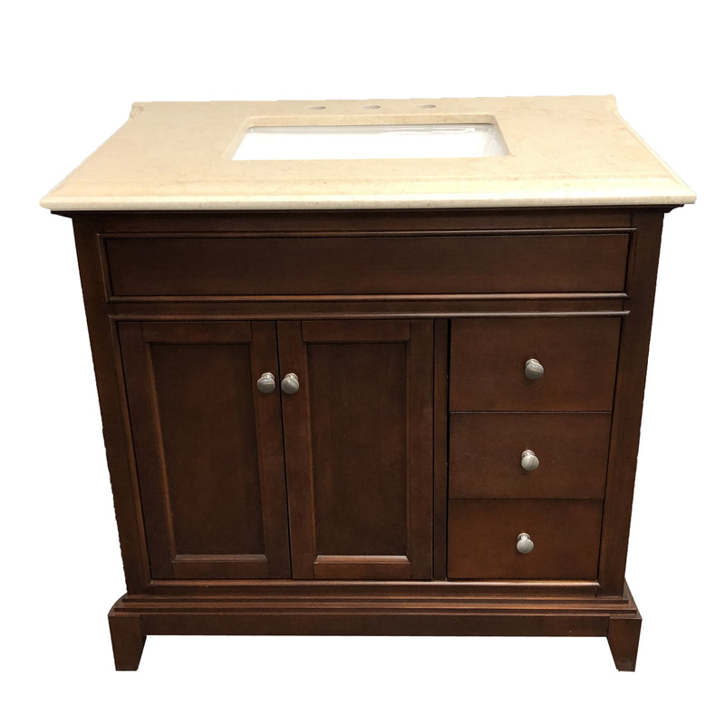 Eviva Elite Princeton 36" Teak Bathroom Vanity w/ Double Ogee Edge Crema Marfil Top