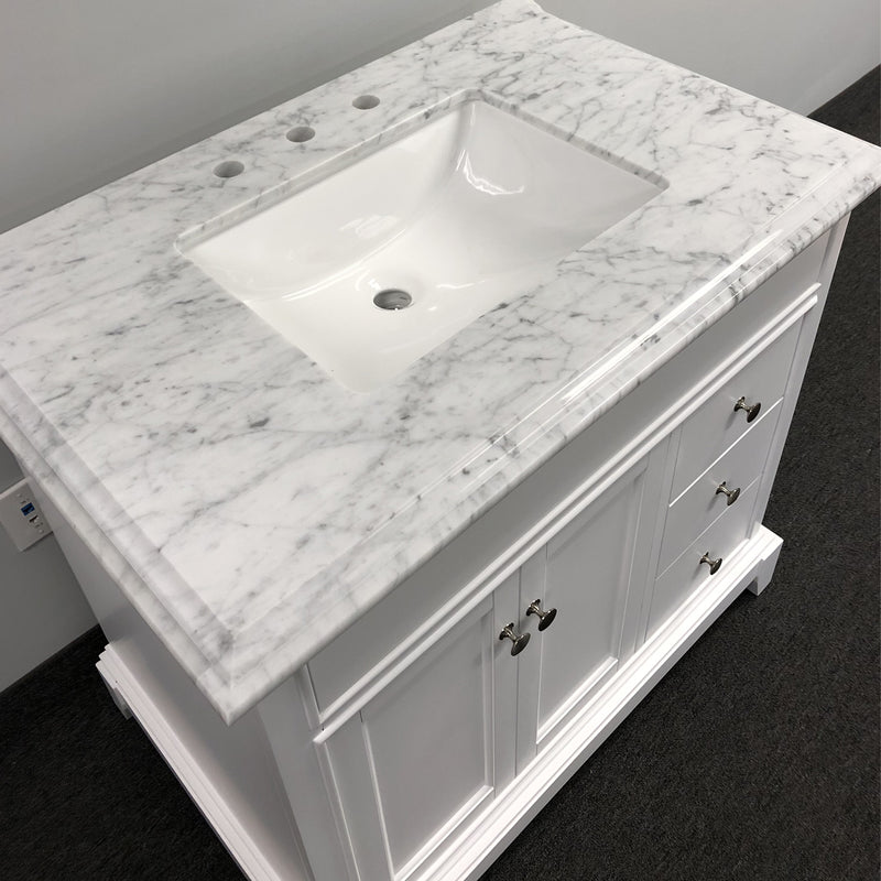 Eviva Elite Princeton 36" White Bathroom Vanity w/ Double Ogee Edge White Carrara Top