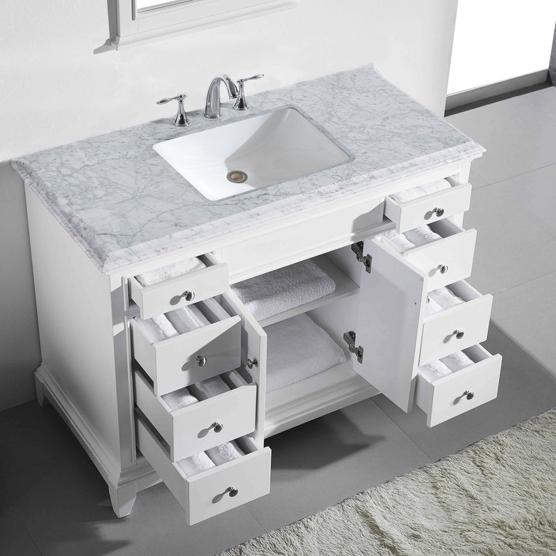 Eviva Elite Princeton 42" White Bathroom Vanity w/ Double Ogee Edge White Carrara Top