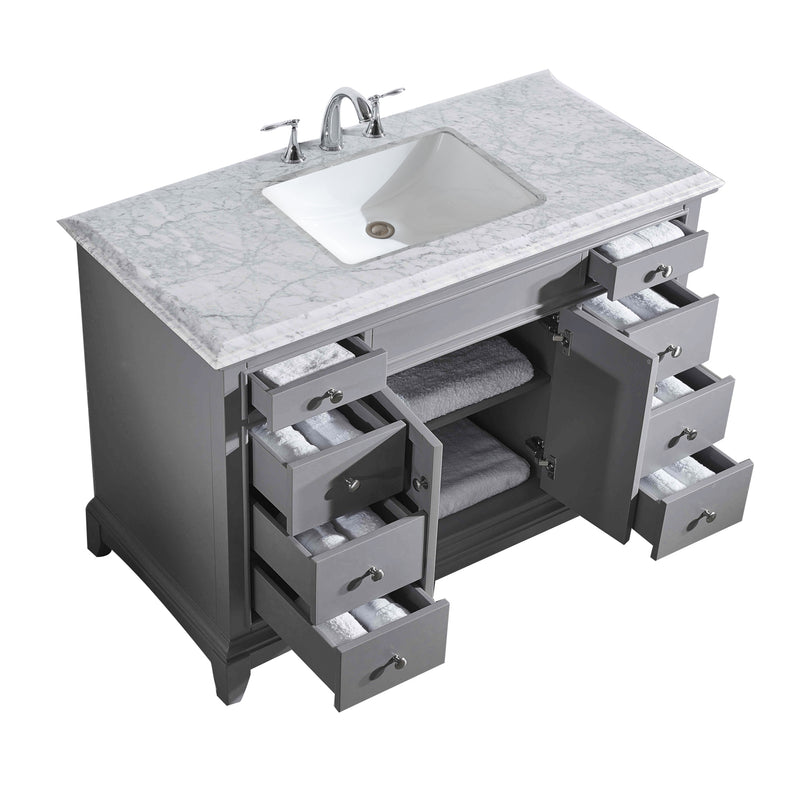 Eviva Elite Princeton 48" Gray Bathroom Vanity w/ Double Ogee Edge White Carrara Top