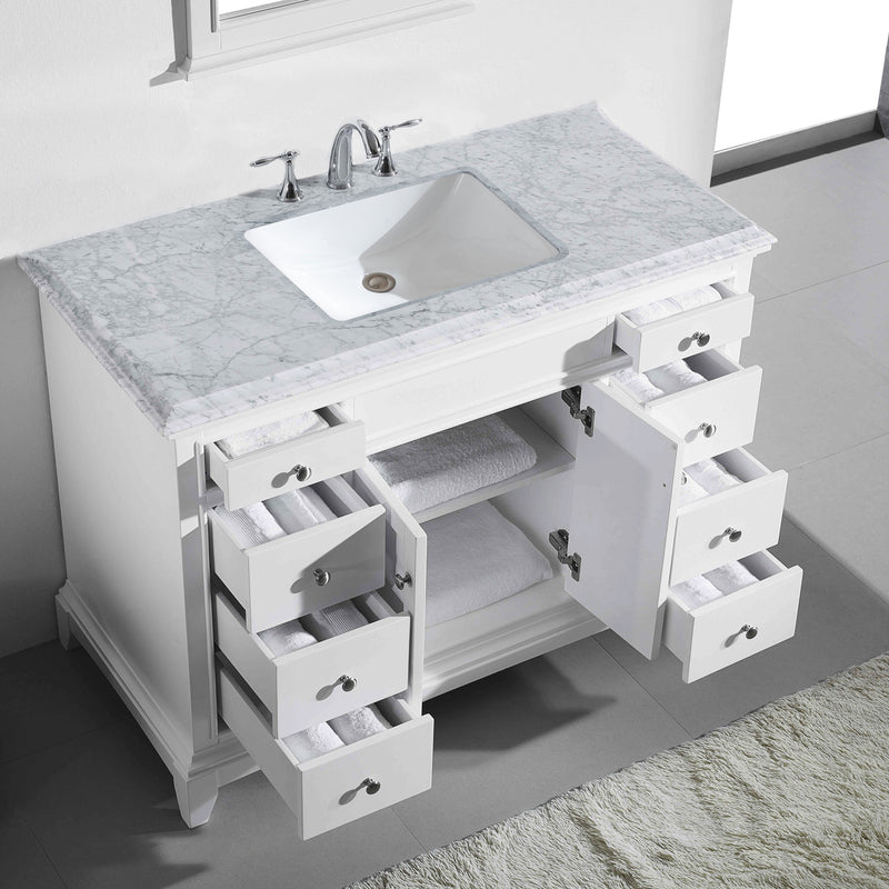 Eviva Elite Princeton 48" White Bathroom Vanity w/ Double Ogee Edge White Carrara Top