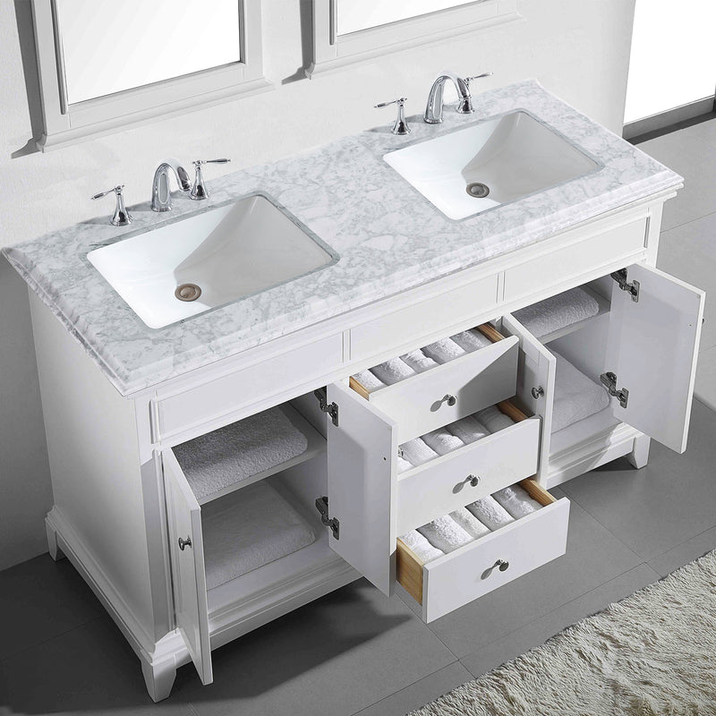 Eviva Elite Princeton 72" White Double Sink Bathroom Vanity w/ Double Ogee Edge White Carrara Top
