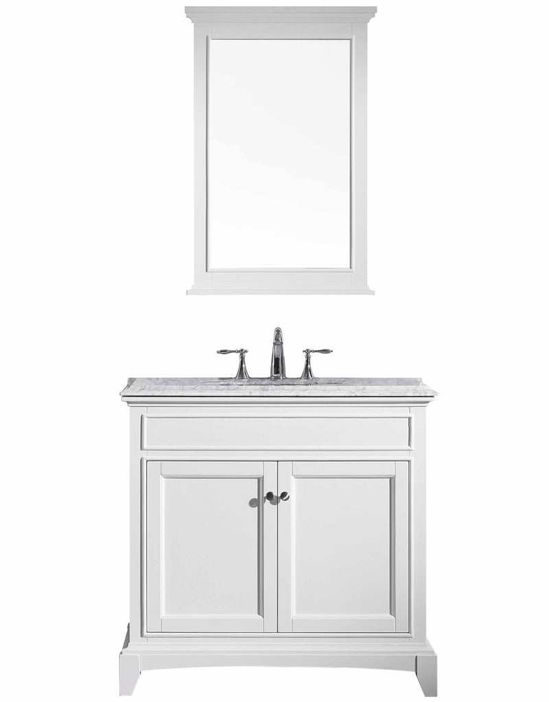 Eviva Elite Stamford 36" White Bathroom Vanity w/ Double Ogee Edge White Carrara Top