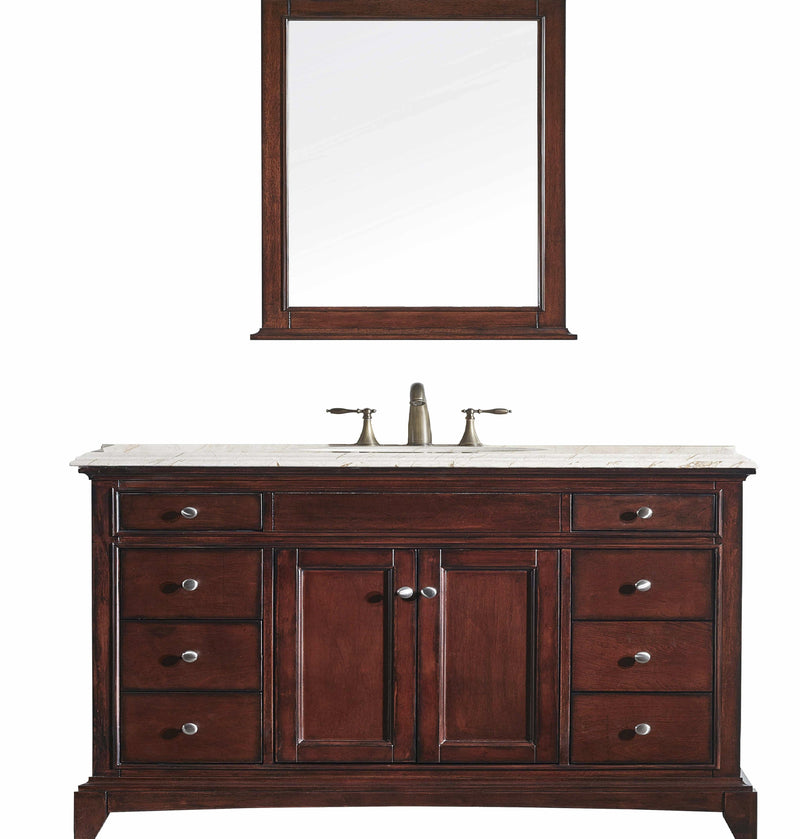 Eviva Elite Stamford 60" Teak Double Sink Bathroom Vanity w/ Double Ogee Edge Crema Marfil Top