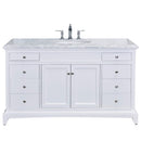 Eviva Elite Stamford 60" White Single Sink Bathroom Vanity w/ Double Ogee Edge White Carrara Top