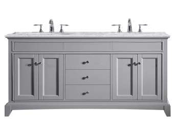 Eviva Elite Stamford 72" Gray Double Sink Bathroom Vanity w/ Double Ogee Edge White Carrara Top