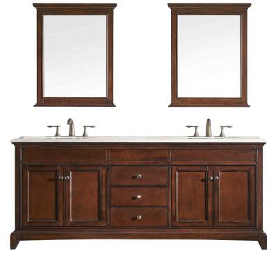 Eviva Elite Stamford 72" Teak Double Sink Bathroom Vanity w/ Double Ogee Edge Crema Marfil Top