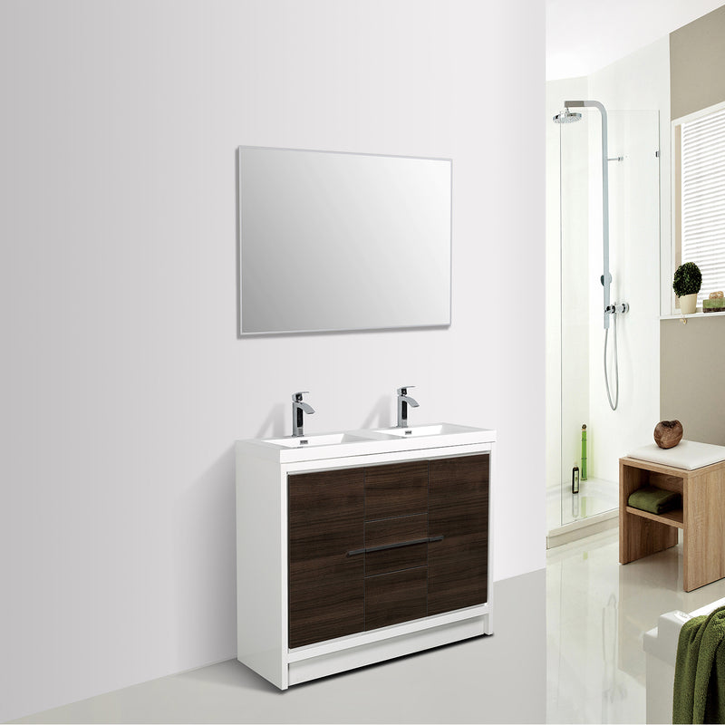 Eviva Grace 60" Gray Oak/White Double Sink Bathroom Vanity w/ White Integrated Top