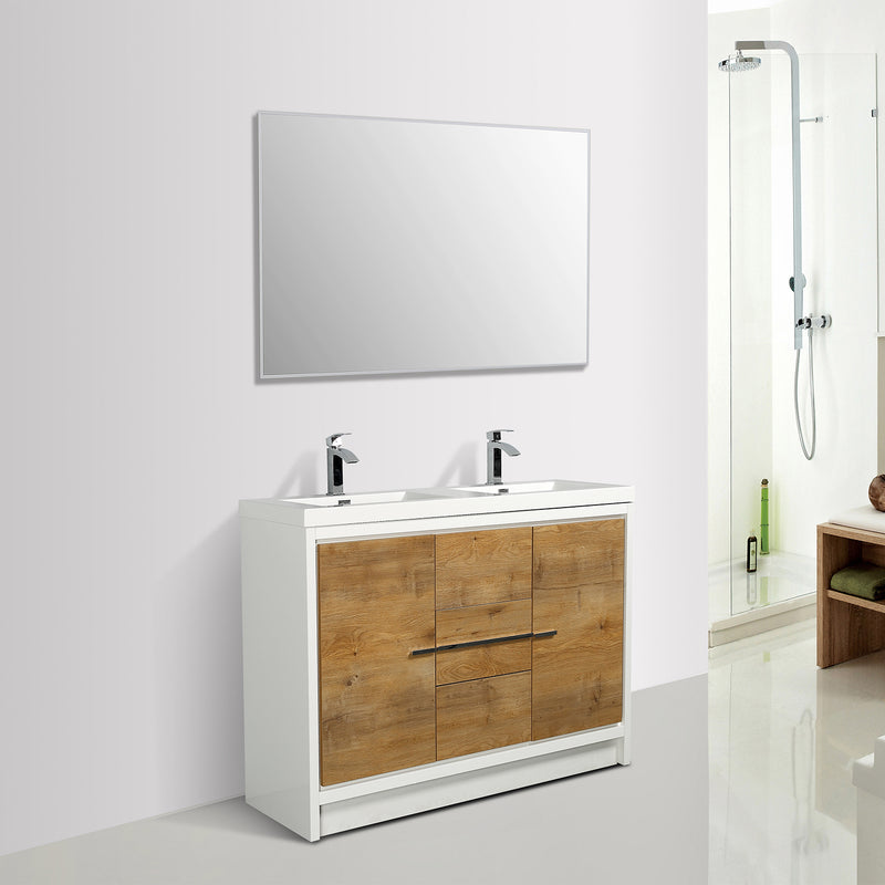 Eviva Grace 60" Natural Oak/White Double Sink Bathroom Vanity w/ White Integrated Top