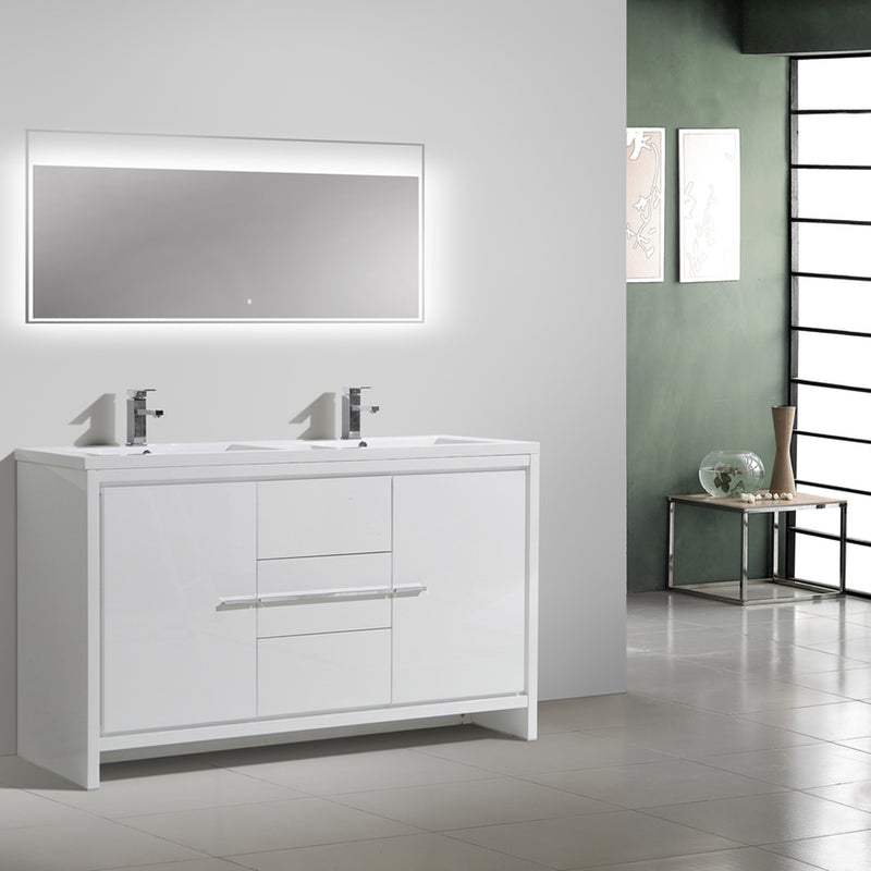 Eviva Grace 60" Glossy White Double Sink Bathroom Vanity w/ White Integrated Top