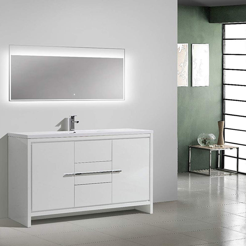 Eviva Grace 60" Glossy White Single Sink Bathroom Vanity w/ White Integrated Top