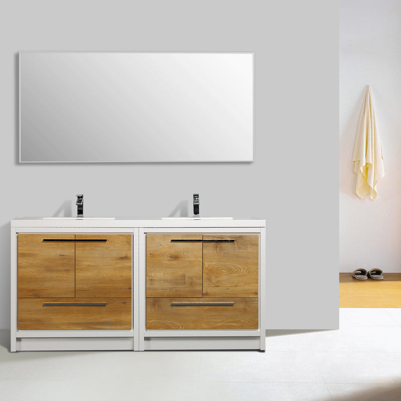 Eviva Grace 72" Natural Oak/White Double Sink Bathroom Vanity w/ White Integrated Top