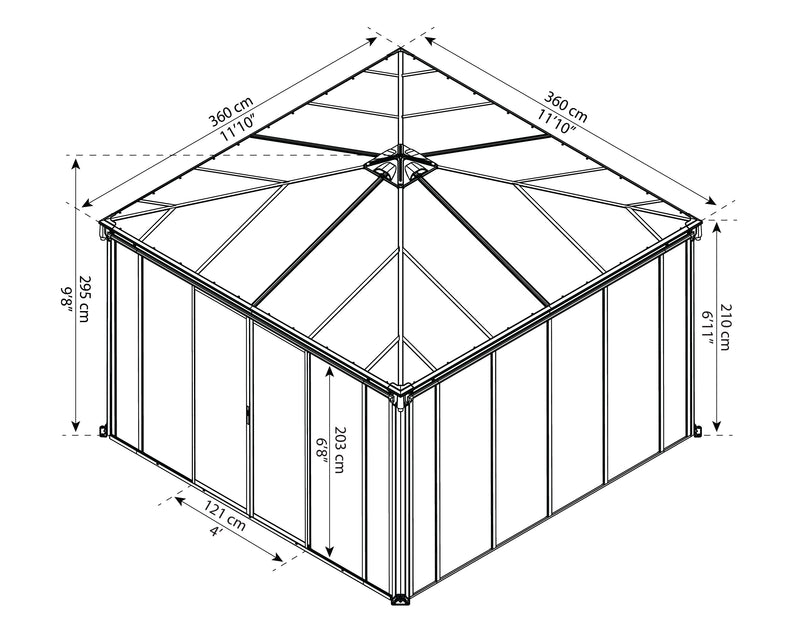 Palram – Canopia Ledro Gazebo 12 x 12 w/screen doors GRAY/BRNZ