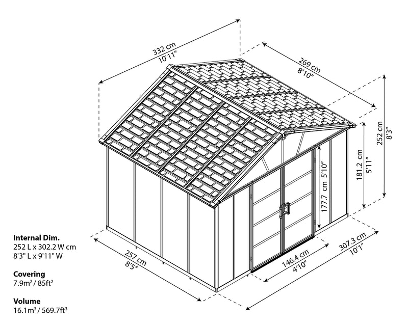 Palram – Canopia Yukon Shed S- 11' x 9' Gray