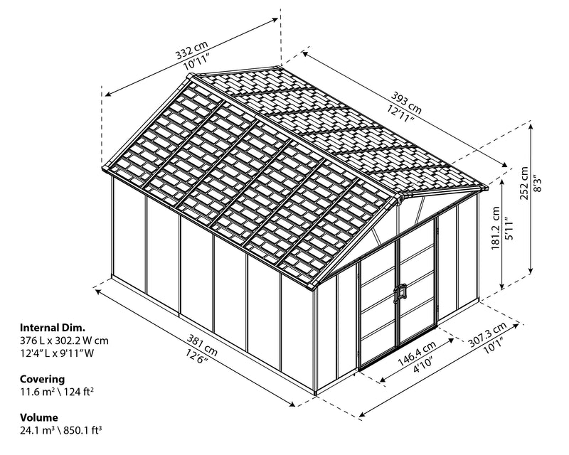 Palram – Canopia Yukon Shed S- 11' x 13' Gray