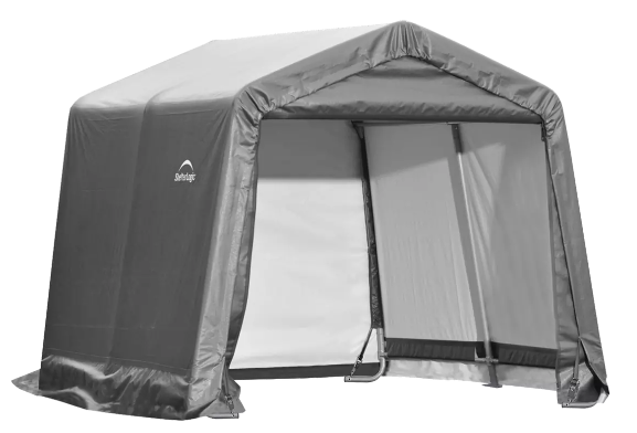 Shelter Logic 10×10×8 Peak Style Storage Shed, 1-3/8" Frame, Grey Cover