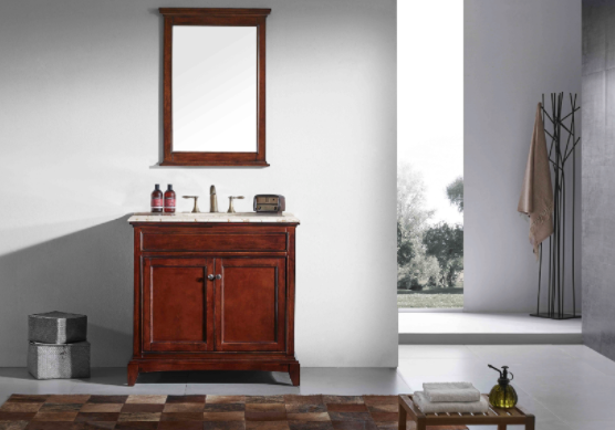 Eviva Elite Stamford 36" Teak Bathroom Vanity w/ Double Ogee Edge Crema Marfil Top