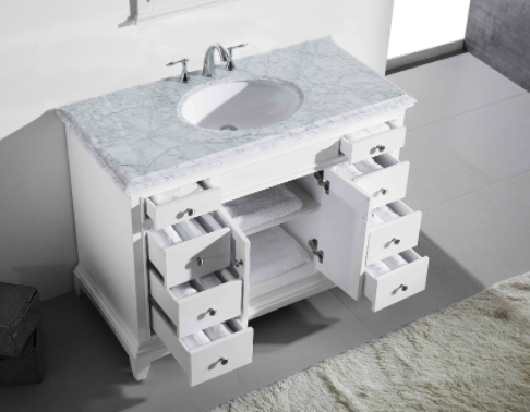 Eviva Elite Stamford 48" White Bathroom Vanity w/ Double Ogee Edge White Carrara Top