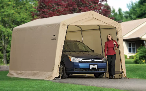 Shelter Logic 10X15x8 Auto Shelter, 1-3/8" 4-Rib Peak Style Frame, Sandstone Cover