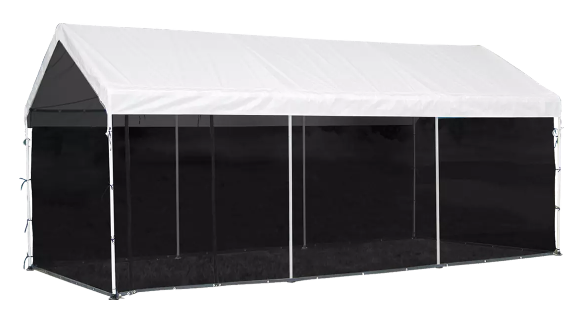 Shelter Logic 10'×20' Canopy, 1-3/8" 8-Leg Frame, White Cover, Screen Kit