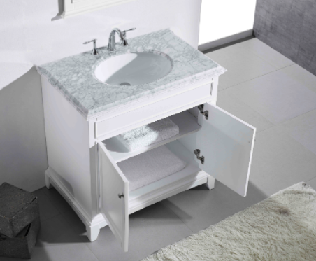 Eviva Elite Stamford 36" White Bathroom Vanity w/ Double Ogee Edge White Carrara Top