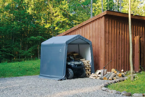 Shelter Logic  8×8×8 Peak Style Storage Shed, 1-3/8" Frame, Grey Cover