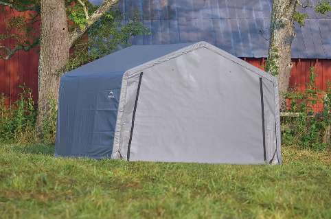 Shelter Logic  12×12×8 Peak Style Storage Shed, 1-3/8" Frame, Grey Cover