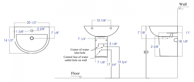 EAGO USA EAGO BD385 White Ceramic 21" Wall Mounted Semi Pedestal Bathroom Sink