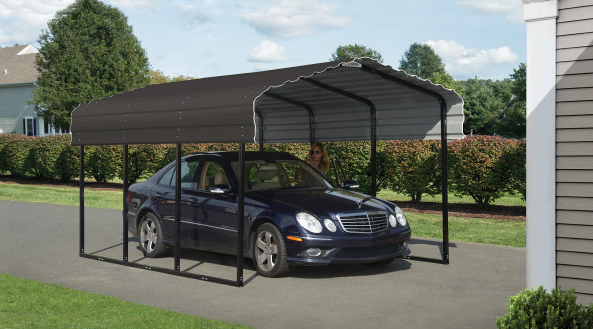 Steel Carport 10 x 15 x 7 ft. Galvanized Black/Charcoal