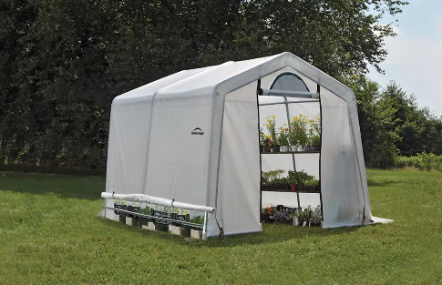 Shelter Logic  10x10x8 ft. / 3x3x2,4 m (3) Rib Peak Style Grow It Greenhouse-in-a-Box; Translucent Cover w/Side Vents; (1) 2-Zipper Door w/Screened Window; (1) Back Panel w/Screened Window