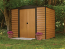 Shelter Logic Woodridge, 8x6, Electro Galvanized Steel, Coffee / Woodgrain, Low Gable, 71.3" Wall Height, Sliding Doors