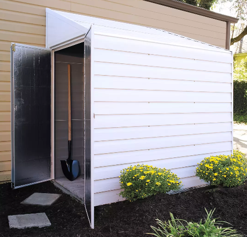 Shelter Logic Yardsaver®, 4x7, Electro Galvanized Steel, Eggshell, Pent Gable, 62.5" Wall Height, Swing Doors