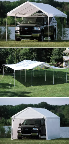Shelter Logic 10'×20' Canopy, 1-3/8" 8-Leg Frame, White Cover, Enclosure & Extension Kits