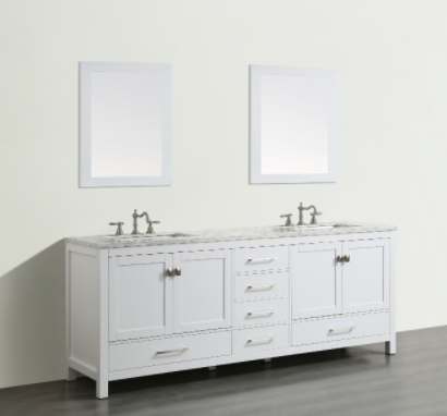 Eviva Aberdeen 84" White Transitional Double Sink Bathroom Vanity w/ White Carrara Top