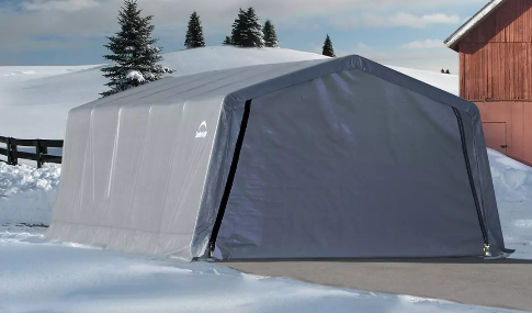 Shelter Logic  12×20×8 Peak Style Shelter, 1-3/8" 6-Rib Frame, Grey Cover