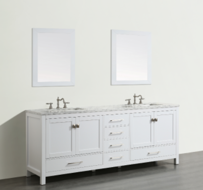 Eviva Aberdeen 78" White Transitional Double Sink Bathroom Vanity w/ White Carrara Top