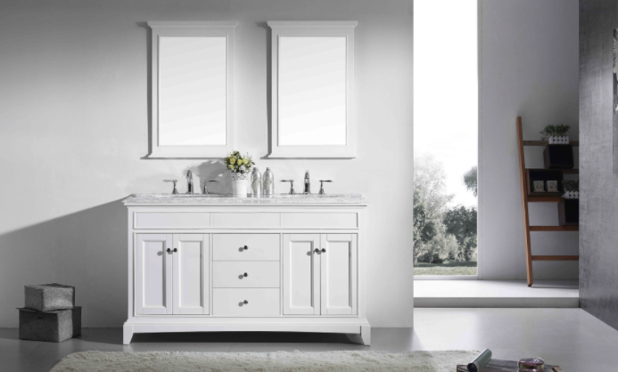 Eviva Elite Princeton 72" White Double Sink Bathroom Vanity w/ Double Ogee Edge White Carrara Top