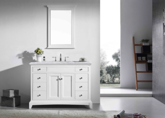 Eviva Elite Princeton 48" White Bathroom Vanity w/ Double Ogee Edge White Carrara Top