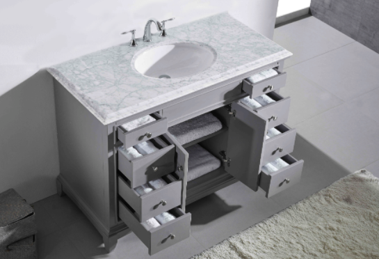 Eviva Elite Stamford 48" Gray Bathroom Vanity w/ Double Ogee Edge White Carrara Top