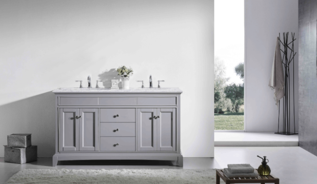 Eviva Elite Princeton 72" Gray Double Sink Bathroom Vanity w/ Double Ogee Edge White Carrara Top